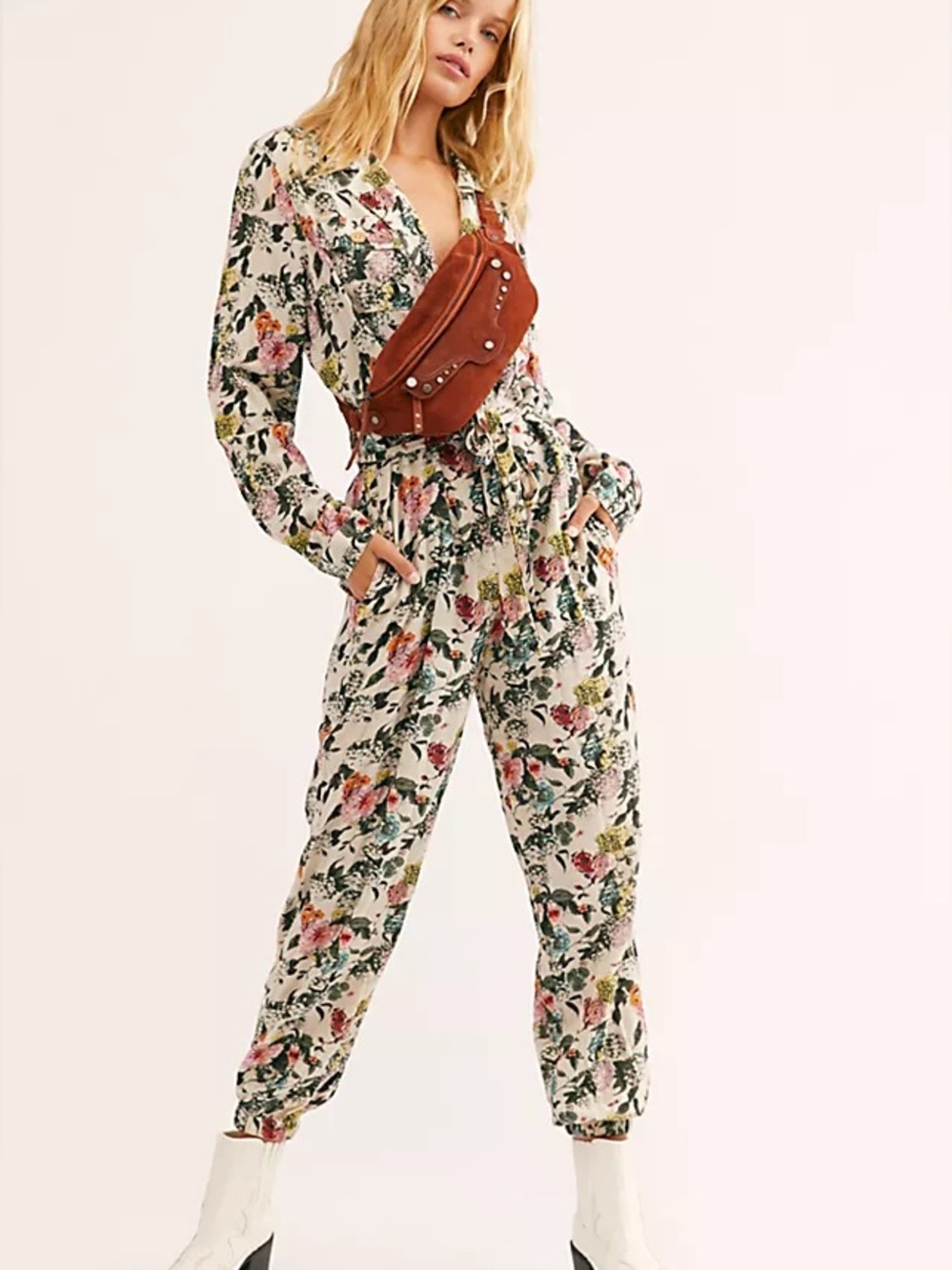 Free People Sierra One-Piece floral jumpsuit jogger leg
